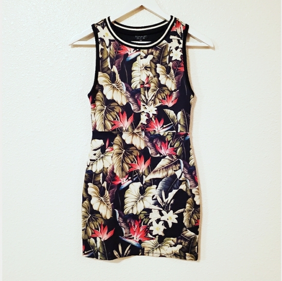 Topshop Island Life Tropical Print Bodycon Dress - Picture 2 of 6